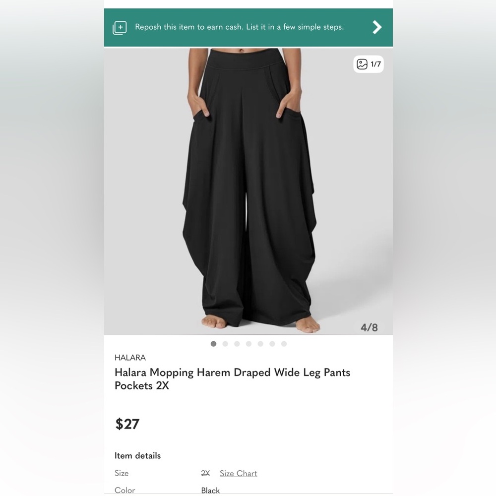 Halara Mopping Harem Draped Wide Leg Pants Pockets 2X